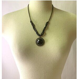 Vintage NRT marked Brass with Crystals Necklace with Pendant